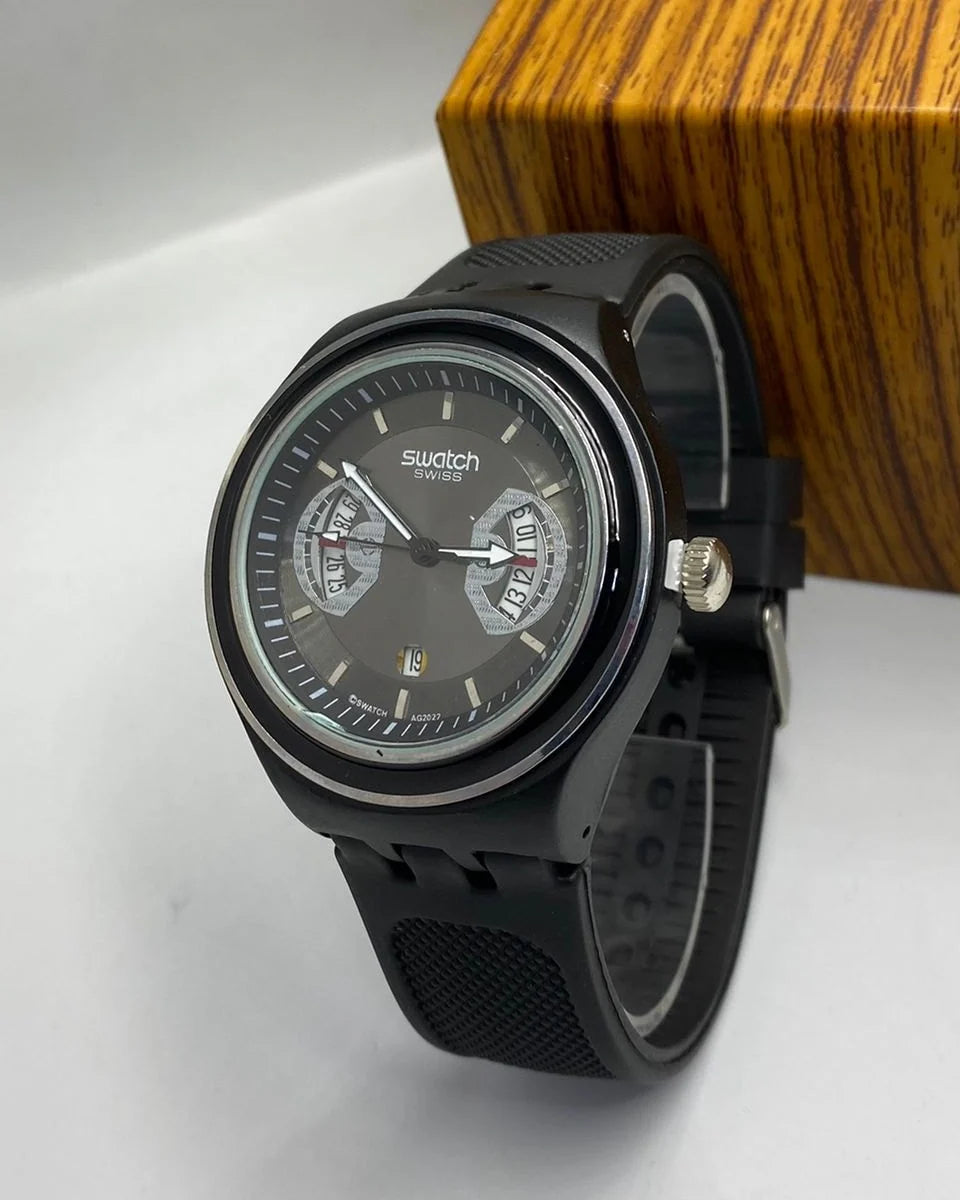 Montre Swatch Chronographe Noire Monochrome - Style Sportif et Discret