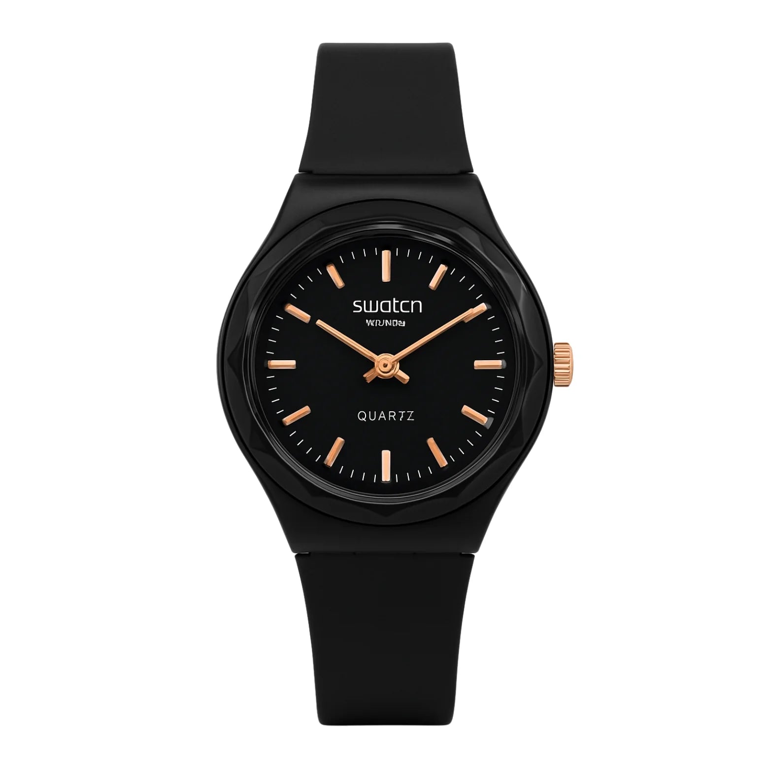 Montre Swatch Noire Mat &amp; Or Rose - L'Élégance Minimaliste