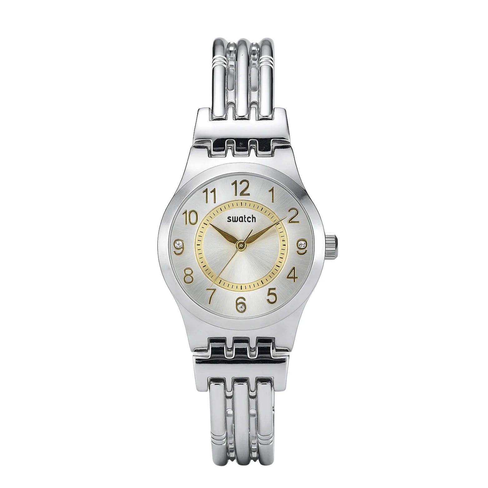 Montre Femme Swatch Argentée et Dorée avec Cristaux