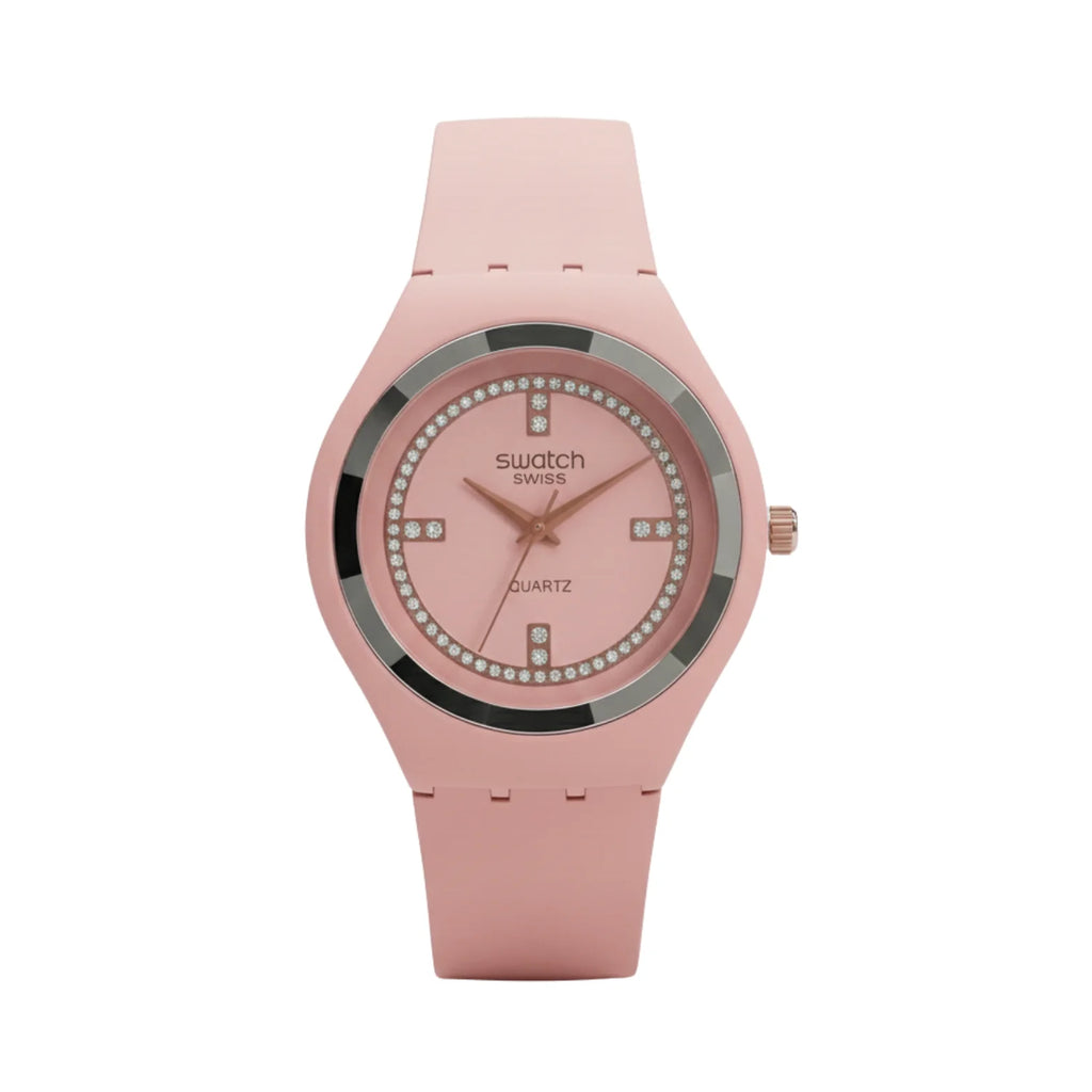 Swatch Quartz Cristal Rose – Édition Rose Élégante (Modèle : SR-PNK38)