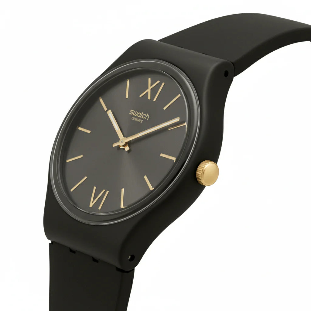 Montre Swatch Noire et Or : Élégance Minimaliste