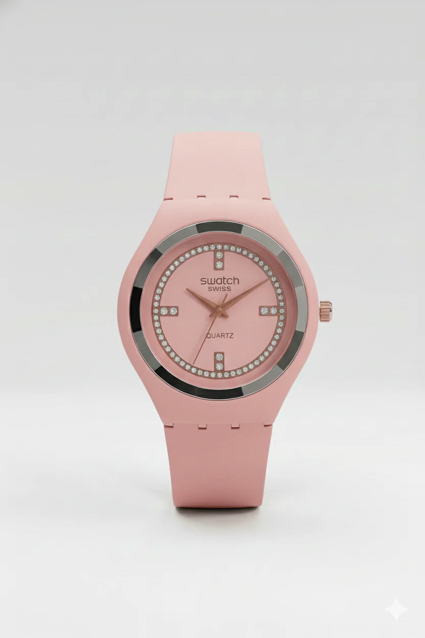 Swatch Quartz Cristal Rose – Édition Rose Élégante (Modèle : SR-PNK38)