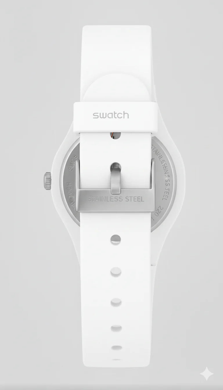 Swatch Femme Blanche Quartz Swiss – Design Élégant Blanc &amp; Beige Doré | Résistante à l'eau, Garantie 2 Ans