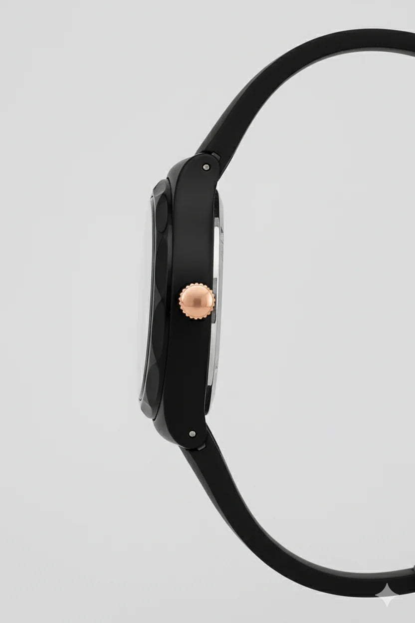 Montre Swatch Noire Mat &amp; Or Rose - L'Élégance Minimaliste