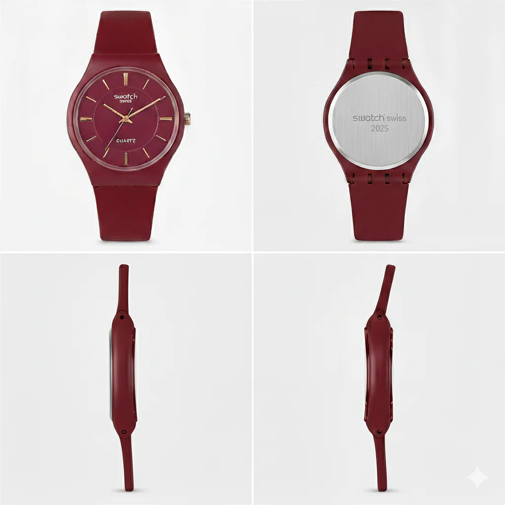 Swatch Femme Rouge Élégante – Montre Quartz Swiss Design | Résistante à l'eau &amp; Garantie 2 Ans