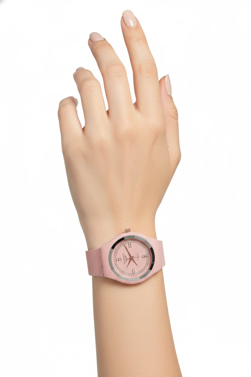 Swatch Quartz Cristal Rose – Édition Rose Élégante (Modèle : SR-PNK38)